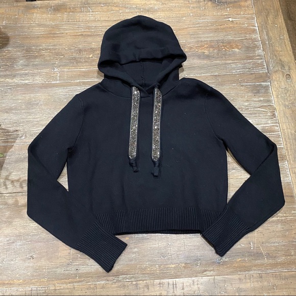 Zara | Tops | Zara Knit Hoodie With Silver Beaded Strings | Poshmark